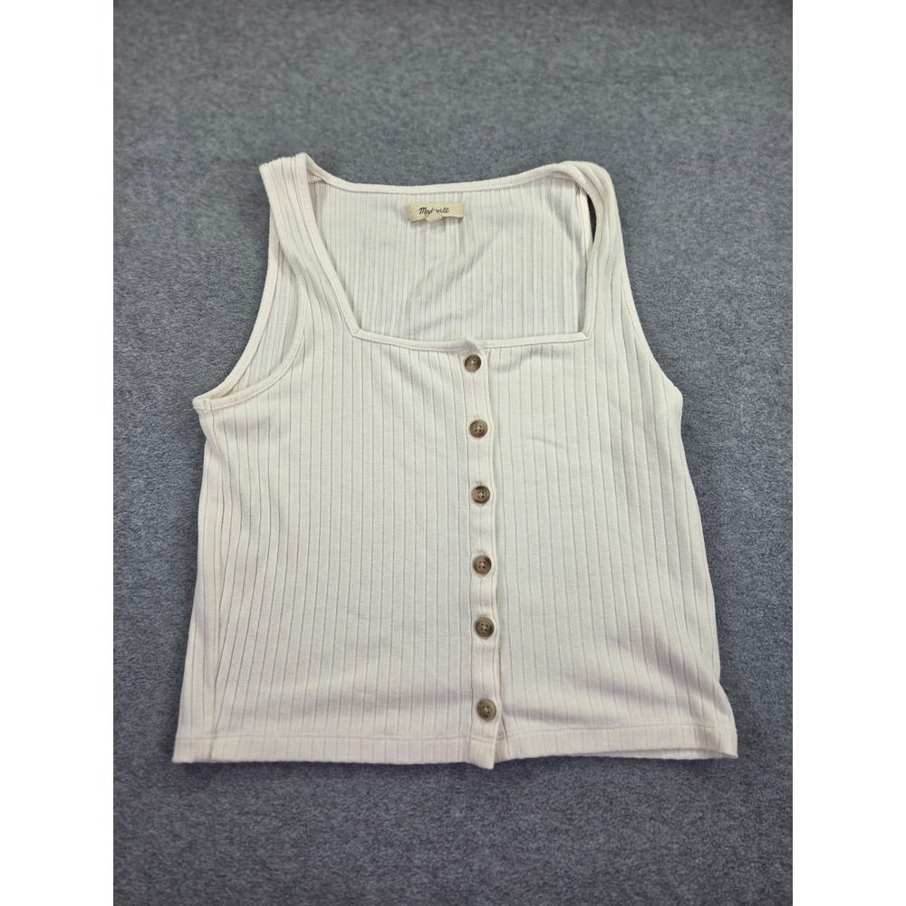 Madewell Cream Ribbed Button Front Tank Top Womens Size Small Square Neck Camo